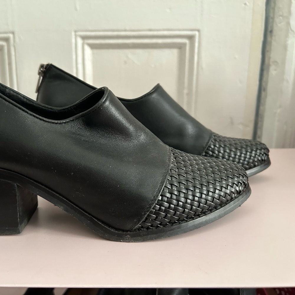 Intentionally Blank Woven Leather Block Heel Shoes